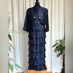 Midnight Blue evening gown. Floor length. Two piece. Size 16W. Beaded waistband
